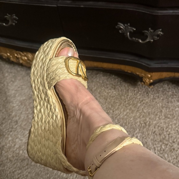 Valentino Garavani VLOGO Raffia Platform Wedge Sandals Size EU 40 - Picture 2 of 9